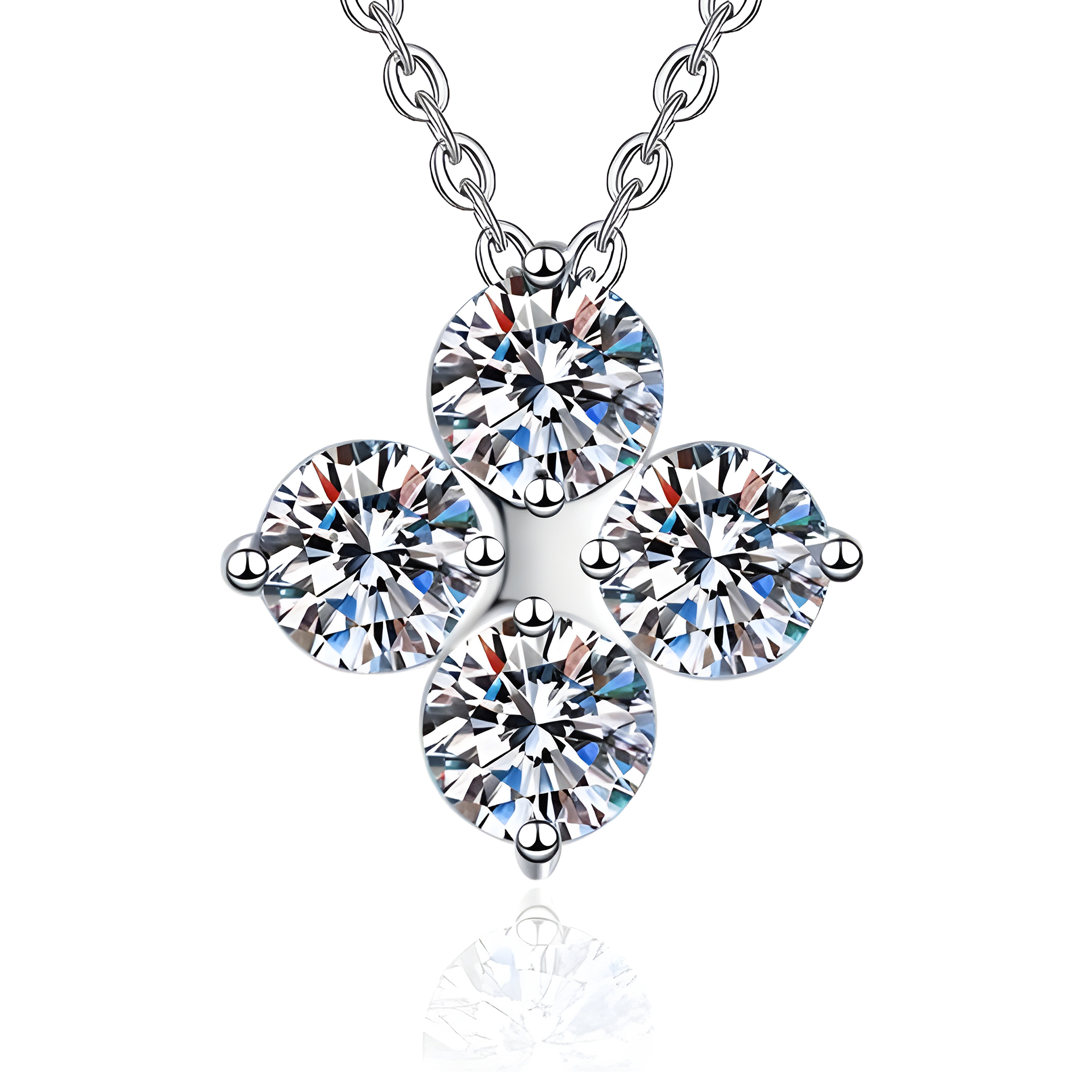 2 Carat Moissanite Clover Pendant 925 18" Inch Necklace (Sterling Silver)