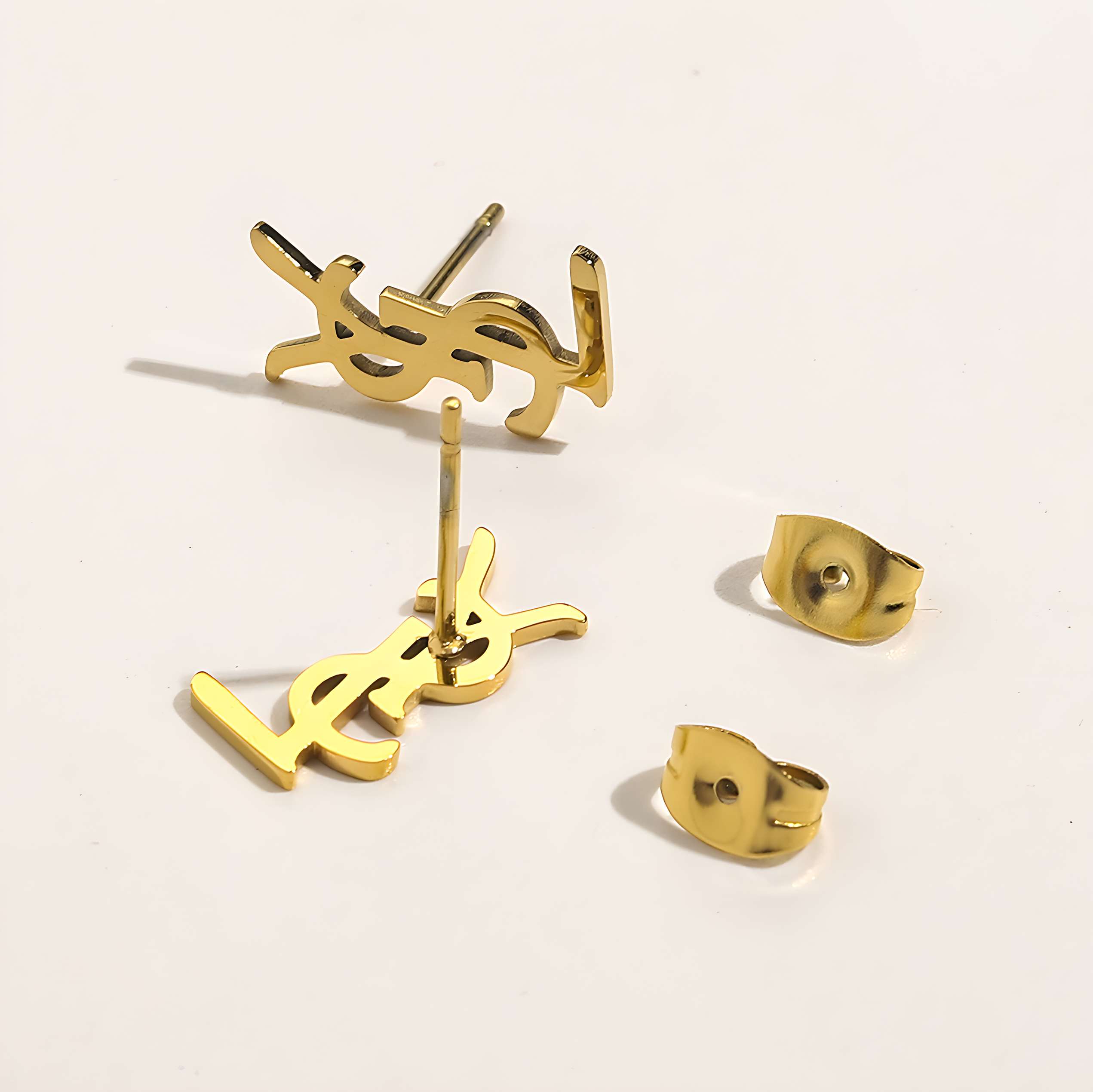 YSL Gold Emblem Stud Earrings (Stainless Steel)