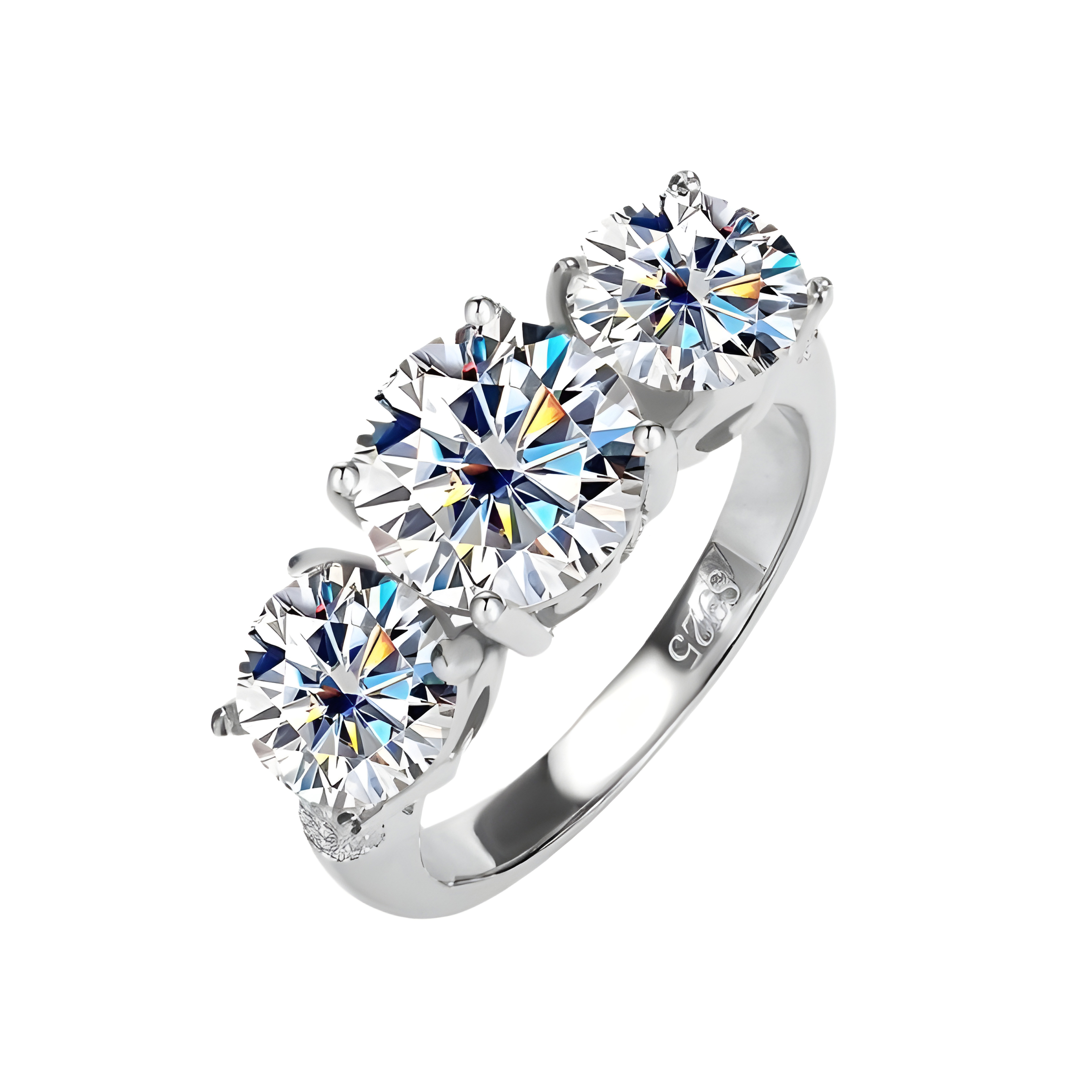 3 Moissanite 925 Ring (Sterling Silver)