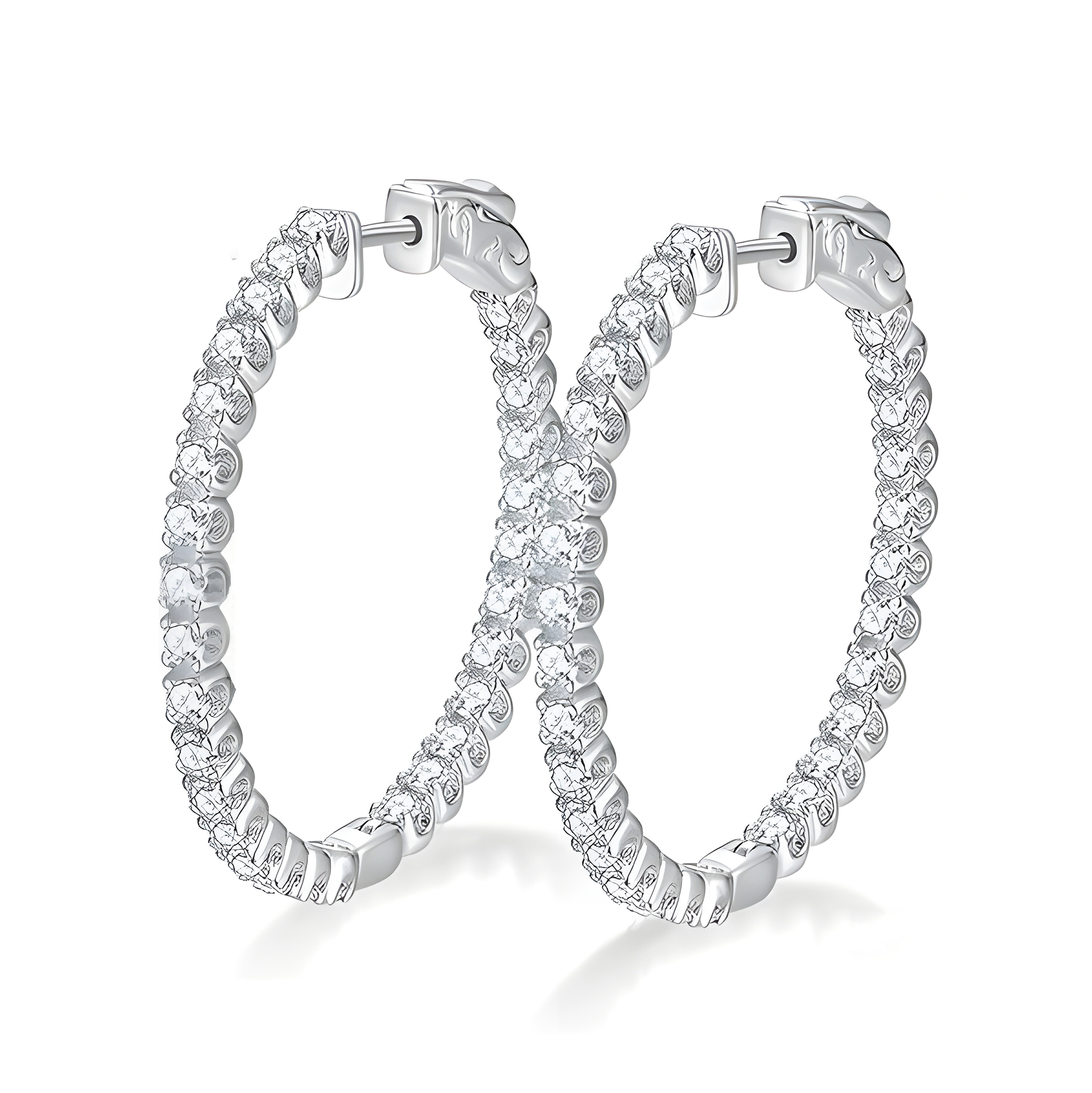 1 Inch 2mm Moissanite 925 Hoop Earrings (Sterling Silver)
