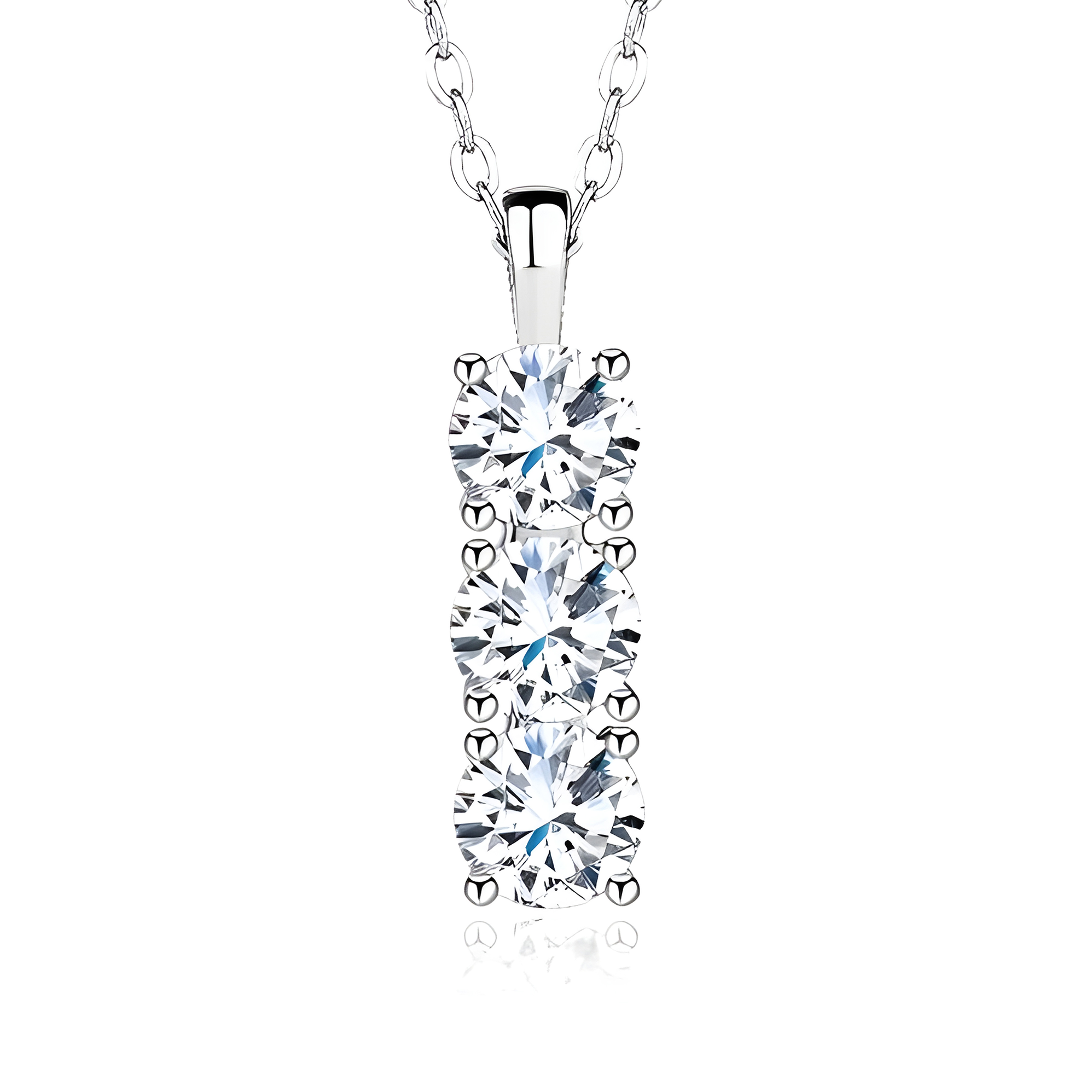1.5 Carat 3 Moissanite Pendant 925 18" Inch Necklace (Sterling Silver)