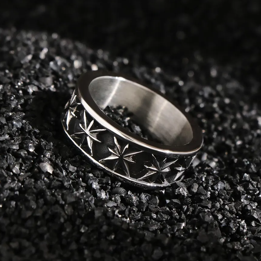 Black Star Band Ring (Titantium Steel)