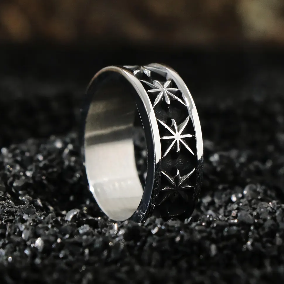 Black Star Band Ring (Titantium Steel)