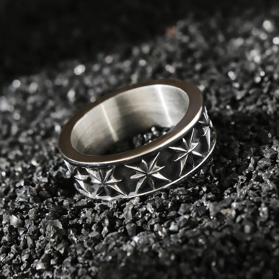 Black Star Band Ring (Titantium Steel)