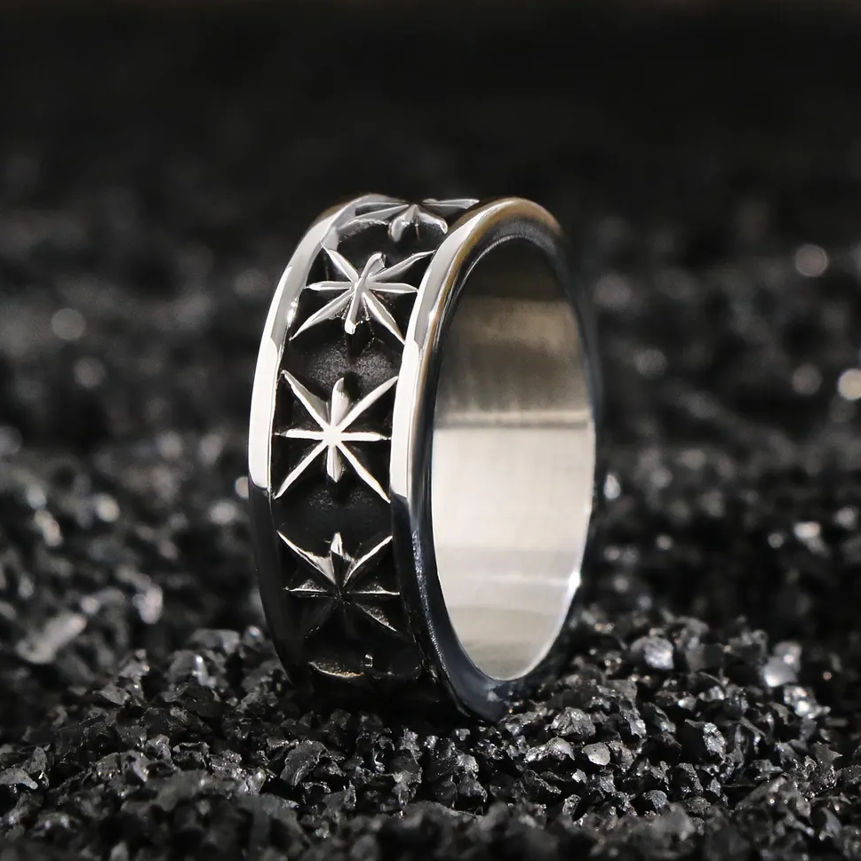 Black Star Band Ring (Titantium Steel)