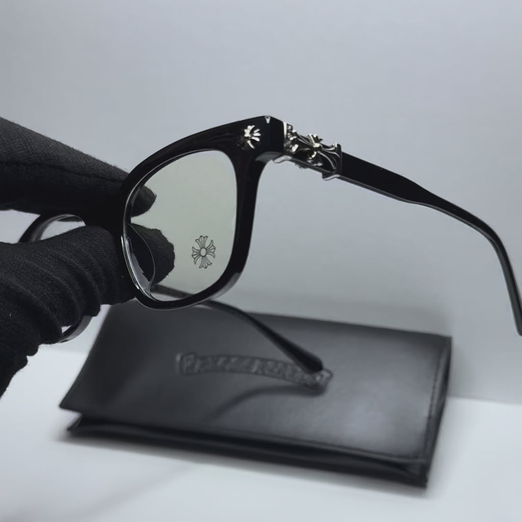 #E1: Chrome Hearts Cox Ucker Anti-Blue Lens Glasses (Black & Silver)