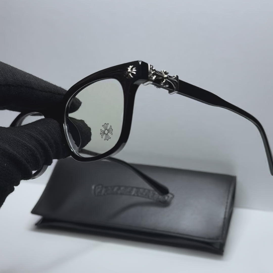 #E1: Chrome Hearts Cox Ucker Anti-Blue Lens Glasses (Black & Silver)