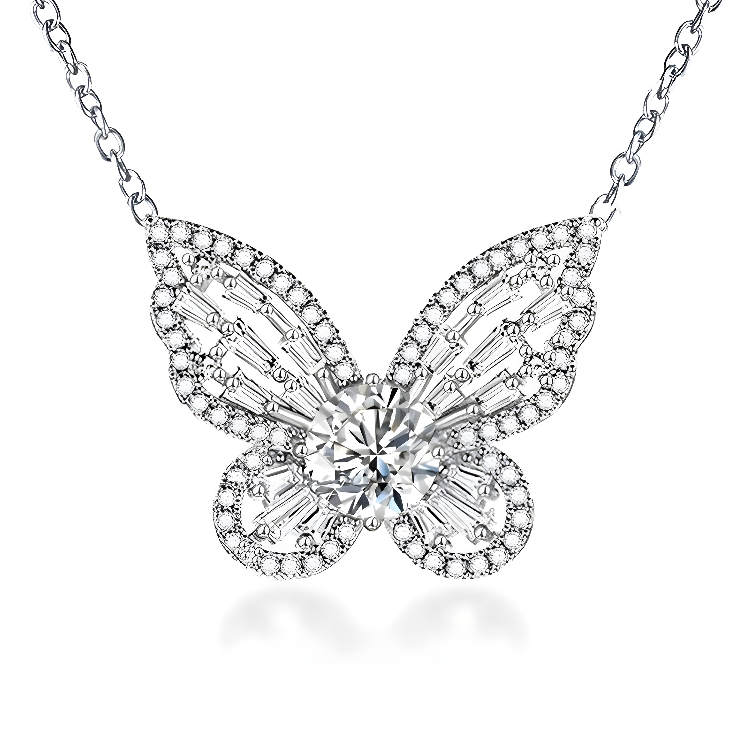 1 Carat Moissanite Butterfly Pendant 925 18" Inch Necklace (Sterling Silver)